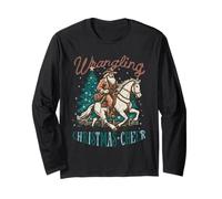 Western Christmas Wrangling Christmas Cheer Cowboy Santa Manche Longue