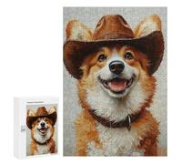 Western Corgi Cowboy Hat Puzzle 1000 Pièces Educa Jouet en Bois Cadeau Unique Décoration Intérieure Jeu Éducatif Challenge Toy Adultes Et Enfants À Partir De 14 Ans 300 PCS