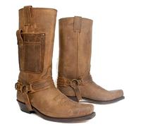 Western Cowboy Bottes Hommes Bottes Carré Toe PU Bottes en Cuir Vintage en Cuir Steampunk Chevalier Chaussures Bas Talon Mid Tube Rider Cheval Moto Bottes pour Cos Props,Marron,42
