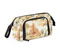 Western Cowboy Cactus Cowboy Deep Canyons Trousse à crayons grande capacité avec fermeture éclair et coque rigide pour adolescents