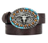 Western-Cowboy Ceinture en cuir pour femme Turquoise Boucle ovale en relief Ceinture de cowgirl pour jeans et pantalons pour pantalons de 68,6 à 104,1 cm, café, apte à 34/ 37" taille