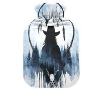 Western Cowboy Dream Catcher Cerf Skulls Bouillotte noire avec housse souple, 2 L pour lit pour réchauffer les mains et les pieds