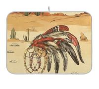 Western Cowboy Dream Catcher Indian Headdress Hats Vast Desert Drying Mat Absorbant Kitchen Dish Mat Microfiber Countertop Dish Drying Mat Kitchen Accessories for Countertop