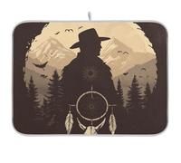 Western Cowboy Dream Catcher Wolf Skulls Mountains Tapis de séchage absorbant en microfibre mate Accessoires de cuisine Grand 45,7 x 61 cm