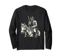 Western Cowboy Riding Horse Dark Outlaw Art Black Graphic Manche Longue