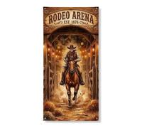Western Cowboy Rodeo Arena Couvre-porte rustique 91,4 x 182,9 cm | Thème occidental, toile de fond de porte d'entrée, texture en bois rustique, art équestre, esprit cowboy, ambiance frontière