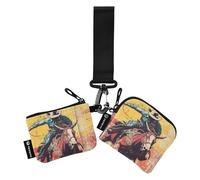 Western Cowboy Wild West Lot de 2 porte-monnaie avec fermeture éclair et dragonne pour homme et femme, multicolore, 4.13"(L) x 3.5"(W), Accessoire de voyage