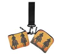 Western Cowboy Wild West Lot de 2 porte-monnaie pour femme Marron Mini porte-cartes tendance avec dragonne, Western Cowboy Wild West Marron, 1 size, Décontracté