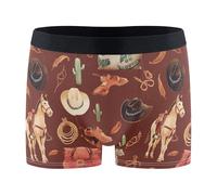 Western Cowboys Artwork Boxer pour homme Marron Taille S, Western Cowboys Oeuvre d'art Marron, Large