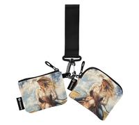 Western Cowgirl Lot de 2 porte-monnaie double porte-cartes de crédit Portefeuille fin détachable avec porte-clés pour homme et femme, multicolore, 4.13"(L) x 3.5"(W), Accessoire de voyage