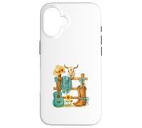 Western Cowgirl Turquoise Guitar Boots & Sunflower Aesthetic Coque pour iPhone 16