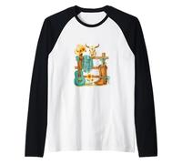 Western Cowgirl Turquoise Guitar Boots & Sunflower Aesthetic Manche Raglan