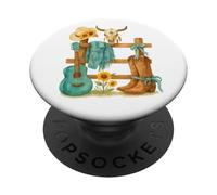Western Cowgirl Turquoise Guitar Boots & Sunflower Aesthetic PopSockets PopGrip Adhésif
