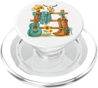 Western Cowgirl Turquoise Guitar Boots & Sunflower Aesthetic PopSockets PopGrip pour MagSafe