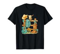 Western Cowgirl Turquoise Guitar Boots & Sunflower Aesthetic T-Shirt