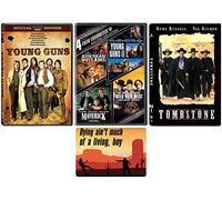 Western Favorites 6 Movie DVD Bundle: (Young Guns 1 & 2/American Outlaws/Maverick/Wild Wild West/Tombstone) with Bonus Sticker