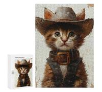 Western Kitten Cowboy Hat Puzzle 1000 Pièces Educa Jouet en Bois Cadeau Unique Décoration Intérieure Jeu Éducatif Challenge Toy Adultes Et Enfants À Partir De 14 Ans 300 PCS