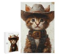 Western Kitten Cowboy Hat Puzzle 1000 Pièces Educa Jouet en Bois Cadeau Unique Décoration Intérieure Jeu Éducatif Challenge Toy Adultes Et Enfants À Partir De 14 Ans 1000 PCS