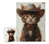 Western Kitten Cowboy Hat Puzzle 1000 Pièces Educa Jouet en Bois Cadeau Unique Décoration Intérieure Jeu Éducatif Challenge Toy Adultes Et Enfants À Partir De 14 Ans 500 PCS