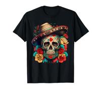 Western Mexica Fiesta Sugar Skull Sombrero Cinco De Mayo T-Shirt