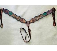 Western Premium Leather Heron Headstall & Breast Collar Set with rênes and Wither Strap - Hand Tooled Design Sculpted Design, Horse Tack Full A10