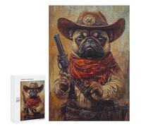 Western Pug Cowboy Art Print-1 Puzzle 1000 Pièces Educa Jouet en Bois Cadeau Unique Décoration Intérieure Jeu Éducatif Challenge Toy Adultes Et Enfants À Partir De 14 Ans 300 PCS