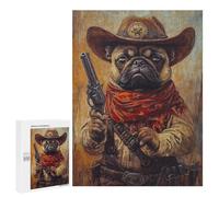 Western Pug Cowboy Art Print-1 Puzzle 1000 Pièces Educa Jouet en Bois Cadeau Unique Décoration Intérieure Jeu Éducatif Challenge Toy Adultes Et Enfants À Partir De 14 Ans 500 PCS