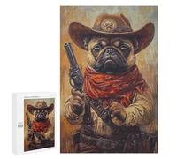 Western Pug Cowboy Art Print-1 Puzzle 1000 Pièces Educa Jouet en Bois Cadeau Unique Décoration Intérieure Jeu Éducatif Challenge Toy Adultes Et Enfants À Partir De 14 Ans 1000 PCS