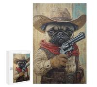 Western Pug Cowboy Art Print-2 Puzzle 1000 Pièces Educa Jouet en Bois Cadeau Unique Décoration Intérieure Jeu Éducatif Challenge Toy Adultes Et Enfants À Partir De 14 Ans 1000 PCS