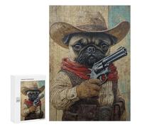 Western Pug Cowboy Art Print-2 Puzzle 300 Pièces Educa Jouet en Bois Cadeau Unique Décoration Intérieure Jeu Éducatif Challenge Toy Adultes Et Enfants À Partir De 14 Ans 300 PCS