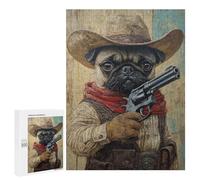 Western Pug Cowboy Art Print-2 Puzzle 500 Pièces Educa Jouet en Bois Cadeau Unique Décoration Intérieure Jeu Éducatif Challenge Toy Adultes Et Enfants À Partir De 14 Ans 500 PCS