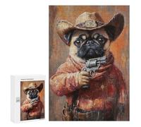 Western Pug Sheriff Art Print Puzzle 1000 Pièces Educa Jouet en Bois Cadeau Unique Décoration Intérieure Jeu Éducatif Challenge Toy Adultes Et Enfants À Partir De 14 Ans 300 PCS