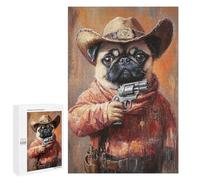 Western Pug Sheriff Art Print Puzzle 1000 Pièces Educa Jouet en Bois Cadeau Unique Décoration Intérieure Jeu Éducatif Challenge Toy Adultes Et Enfants À Partir De 14 Ans 1000 PCS