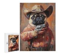 Western Pug Sheriff Art Print Puzzle 500 Pièces Educa Jouet en Bois Cadeau Unique Décoration Intérieure Jeu Éducatif Challenge Toy Adultes Et Enfants À Partir De 14 Ans 500 PCS