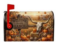 Western Ranch Housse magnétique pour boîte aux lettres Motif tête de mort | Thème occidental, emballages de boîte aux lettres, style ferme, citrouilles, panneau en bois rustique