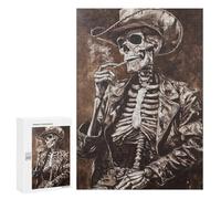 Western Skeleton Smoking Art Print Puzzle 1000 Pièces Educa Jouet en Bois Cadeau Unique Décoration Intérieure Jeu Éducatif Challenge Toy Adultes Et Enfants À Partir De 14 Ans 300 PCS