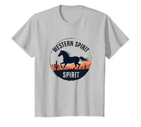 Western Spirit : Wild Horse Desert Sunset Emblème Vache Fille T-Shirt, Enfant, Argent, 2 Ans
