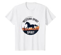 Western Spirit : Wild Horse Desert Sunset Emblème Vache Fille T-Shirt, Enfant, Blanc, 2 Ans