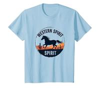 Western Spirit : Wild Horse Desert Sunset Emblème Vache Fille T-Shirt, Enfant, Bleu Céleste, 2 Ans