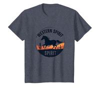 Western Spirit : Wild Horse Desert Sunset Emblème Vache Fille T-Shirt, Enfant, Bleu Chiné, 2 Ans