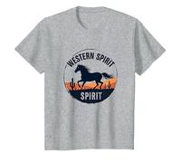 Western Spirit : Wild Horse Desert Sunset Emblème Vache Fille T-Shirt, Enfant, Gris Chiné, 2 Ans