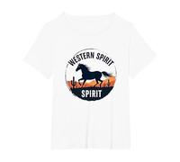 Western Spirit : Wild Horse Desert Sunset Emblème Vache Fille T-Shirt, Femme Grandes Tailles, Blanc, 2X