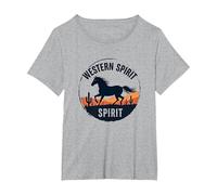 Western Spirit : Wild Horse Desert Sunset Emblème Vache Fille T-Shirt, Femme Grandes Tailles, Gris Chiné, 2X