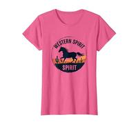 Western Spirit : Wild Horse Desert Sunset Emblème Vache Fille T-Shirt, Femme, Rose chiné, S