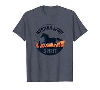 Western Spirit : Wild Horse Desert Sunset Emblème Vache Fille T-Shirt, Homme, Bleu Chiné, XXL