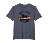 Western Spirit : Wild Horse Desert Sunset Emblème Vache Fille T-Shirt, Homme Grandes Tailles, Bleu Chiné, 2X Tall