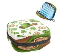 Western St Patrick Outfits Sac de rangement pour serviette hygiénique Motif trèfle Vert Chapeau de cowboy Chaussures Cloche Grande pochette pour coupe menstruelle avec fermeture éclair