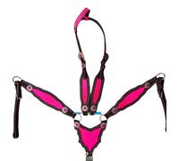 Western Tack Ensemble cheval - Design gladiateur Gator rose | Headstall et collier de poitrine | Tack d'équitation en cuir pour course de baril, rodéo et spectacle