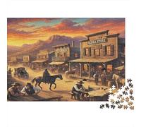 Western Town Scene 1000Pc Jigsaw Puzzle for Adults: Sunset Wild West Town Impossible Hard Difficult & Educational Decompression 70x50cm/1000pcs
