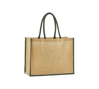 Westford Sac fourre-tout classique en jute amidonné naturel/vert olive Sac fourre-tout pour homme et femme Taille unique Sac de courses Sac de voyage Sac de gym, Naturel/vert olive, 42 x 33 x 19 cm